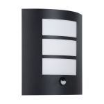 Eglo Luz De Pared City Acero Negro | IP44 - Apta para 1x E27 - Sensor De Movimiento